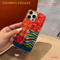 apple 17 pro phone case - gradient color tin foil shell with multi-element patchwork iphone 16 protective cover