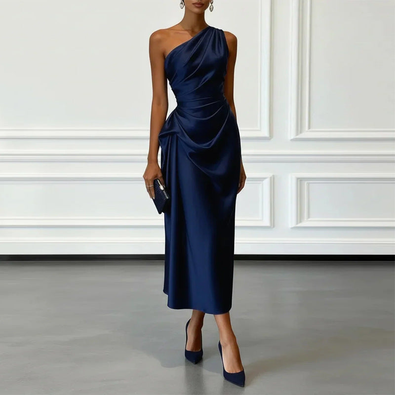european and american cross-border women's fashion: new high-end, light luxury, pleated, waist-cinching evening gown dress for women