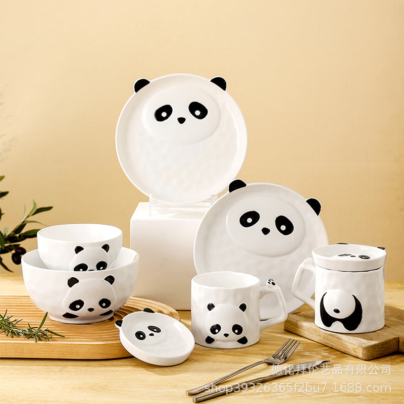 Trendy, instagrammable, high-value creative ceramic bowls, plates, and dishes - whimsical and cute cartoon panda dinnerware set wholesale