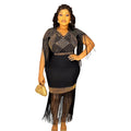 new european and american plus size women's clothing for cross-border e-commerce: african-style rhinestone and tassel dress for  and