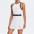 quick-drying yoga one-piece skirt with breast pads, color-blocked pleated skirt, high-elastic anti-exposure golf tennis skirt for women