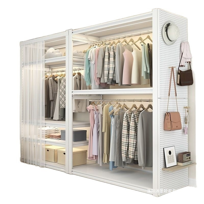Steel wardrobe open wardrobe for home bedroom floor standing coat rack hole board simple steel wardrobe