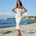 hollow-out knit cami dress - women's european & american style vacation dress, slim fit, ruffle hem bodycon maxi dress