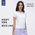 Summer crew neck short sleeve women's sweat-wicking breathable sports t-shirt slim fit running fitness yoga top d26037