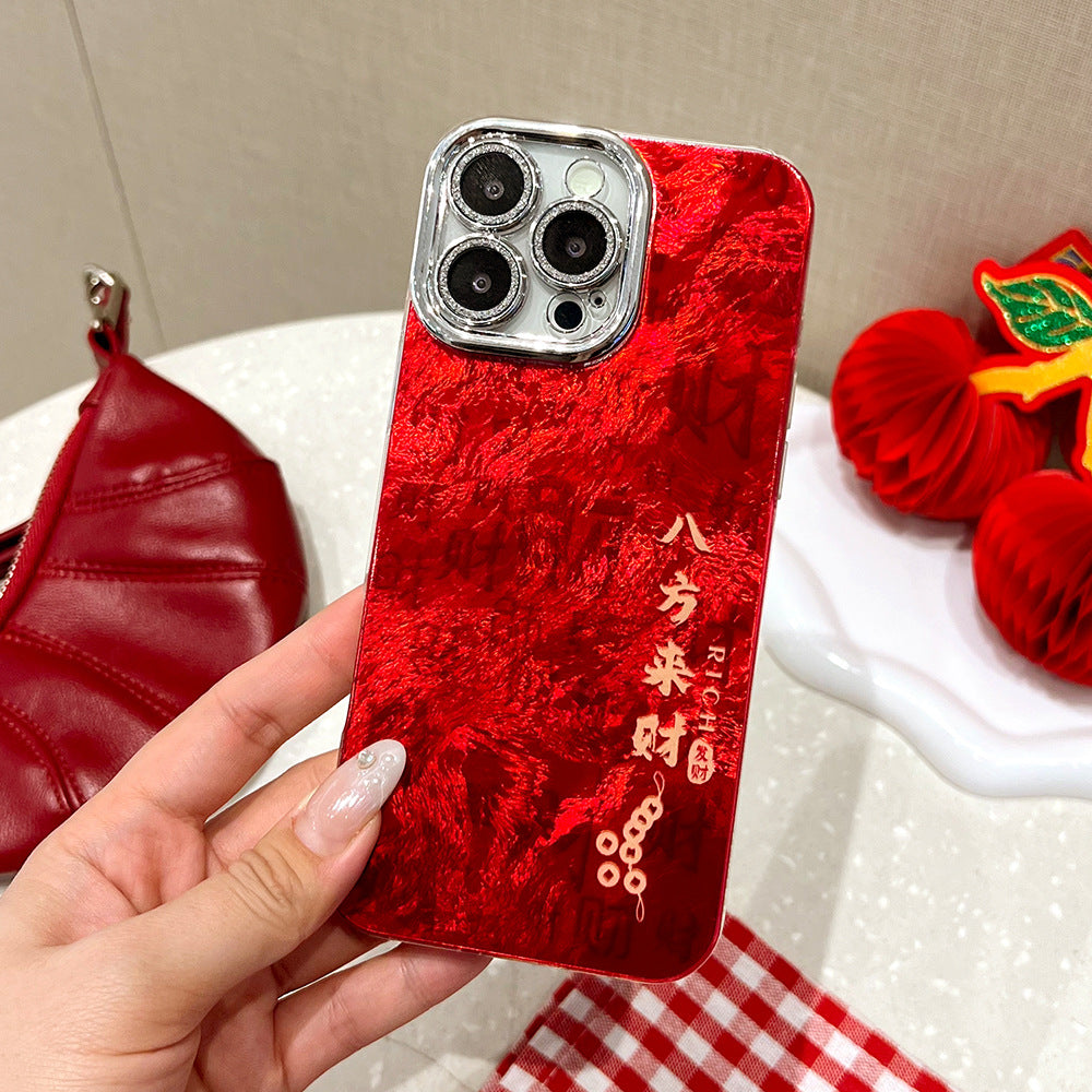 Lucky horse year fortune huawei p80 phone case, honor 500pro nova15 glitter swirl red new year case