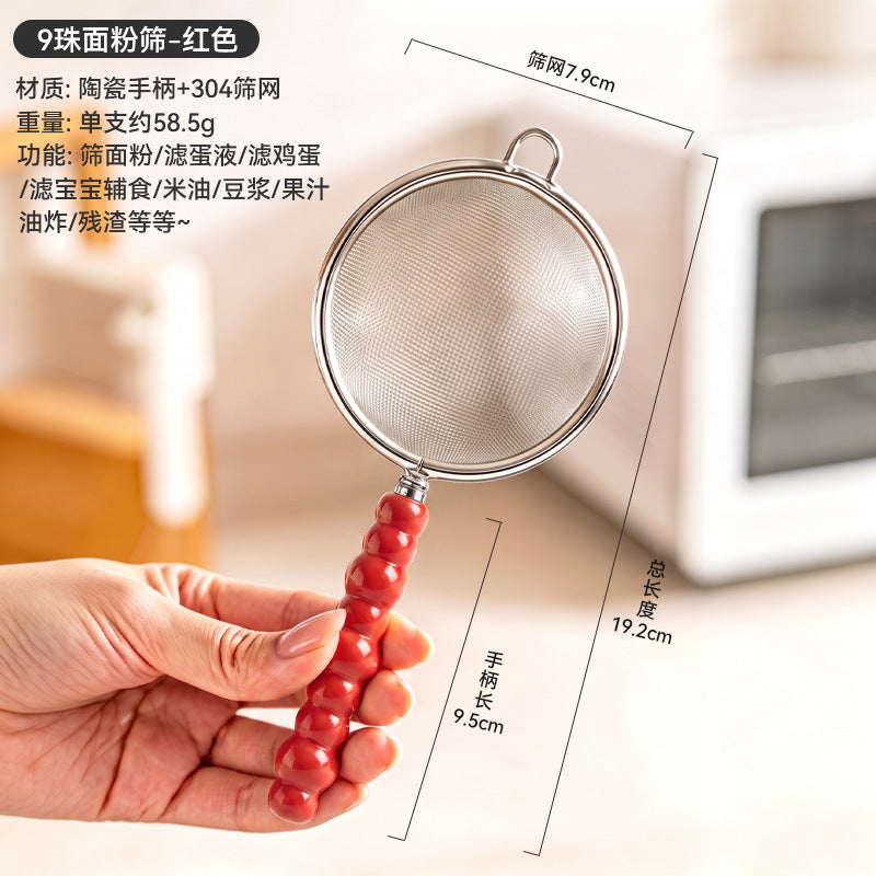 304 stainless steel 9-bead sieve spoon flour soy milk juice filter baking milk tea food supplement colander wholesale