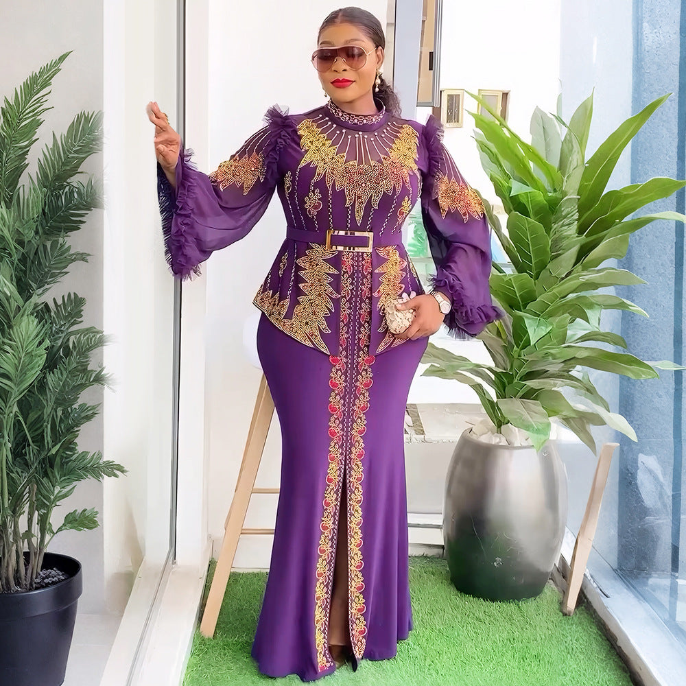 african women's clothing long sleevesfashionfashionplus size trailing dress bridesmaid  heavy industry hot diamond dress