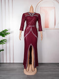 Aliexpress new year party evening dress african women's plus size cross-border fashion sequin rhinestone slit dress