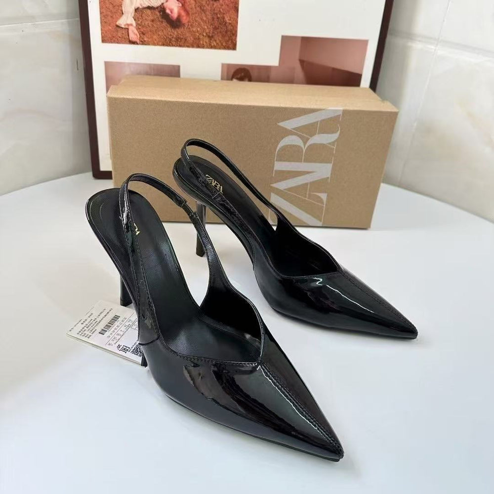 Za2025summernew arrival baotou pointed toe back strap casualeasiest for matchoutwearelegant women's high heels