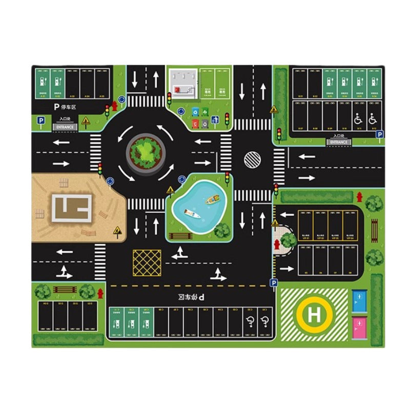 Kids' alloy pull-back car traffic map playset with crawling mat, parking garage, and inertia toys for boys