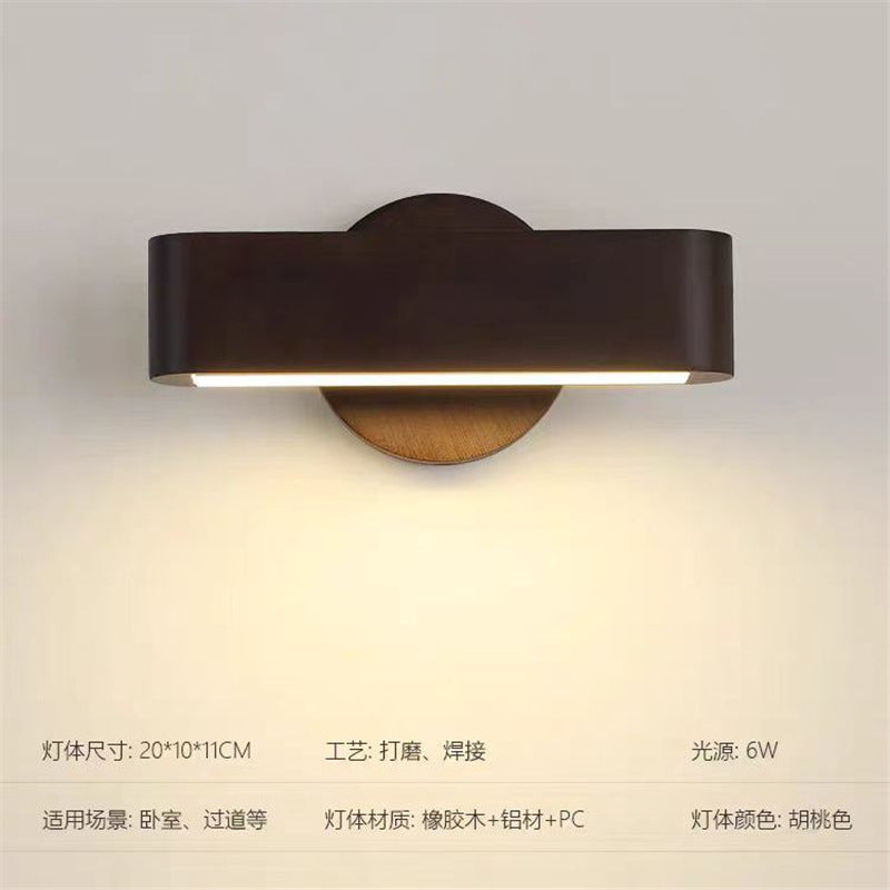 Nordic solid wood adjustable wall lamp minimalist bedroom bedside reading light japanese style natural wood living room background wall lamp