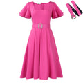 C8629  women's fashion  flared sleeve square neck high waist solid color elegant cross-border european and american dress