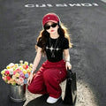 girls' fashion set: new summer letter print girl's short-sleeve loose-fit two-piece printed t-shirt set