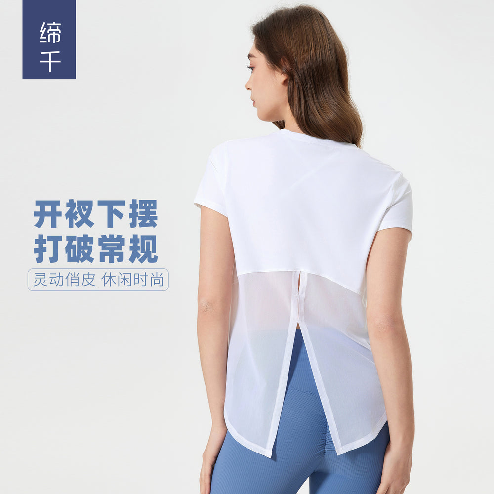 Summernew arrivalfashioncasual quick-drying short-sleeved t-shirt women's loose breathable running fitness yoga topsd25039