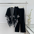 New arrival cross-border loose lazy style women's jacquard shawl turtleneck pullover knitting shirt + wide-leg pants three-piece set