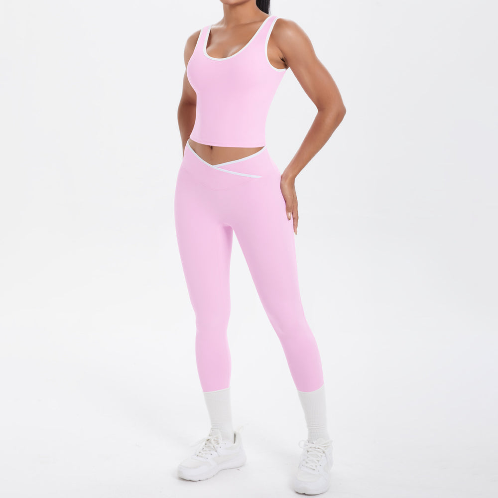 new arrival: double-sided brushed fleece color block compression yoga set - breathable, cross-back design, perfect for running and fitness (two-piece set)