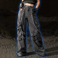 Amazon tiktok pinduoduo foreign trade cross-border fashion gothic style straps multi-pocket distressed gray workwear wide legs