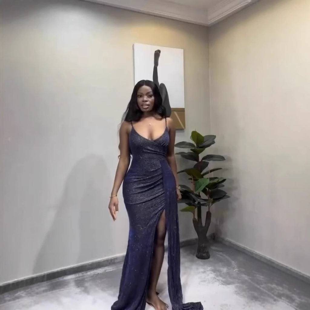 European and American style fashion new product flash suspender low-cut sexy irregular hip-wrapped dress women's clothing