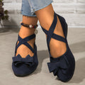 Export new arrival  spring autum elastic band bows beanie shoes suede wedge heel cross large size flats women