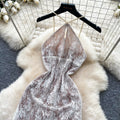 French chic halter neck sleeveless lace dress - women's summer high-waisted slimming versatile elegant maxi dress for work