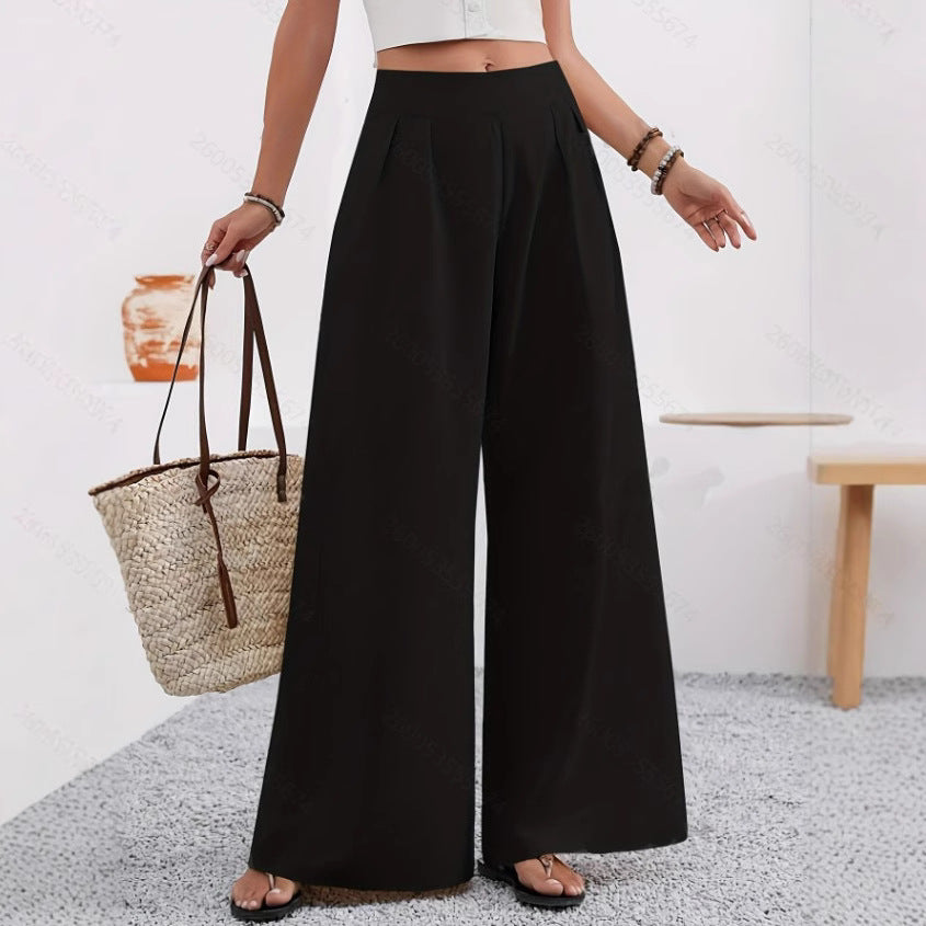 european and american cross-border  autumn new women's pocket high-waisted fashionable versatile wide-leg trousers commuting pants