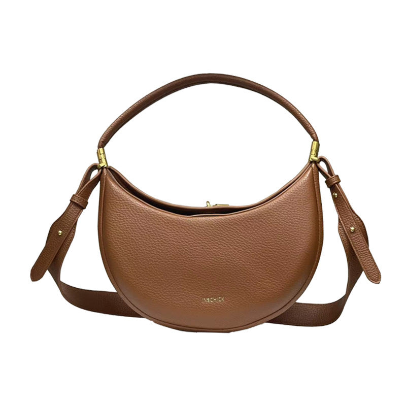 INSCHICK crescent bag women's messenger bag handbag metal buckle accessories shoulder bag fashion versatile commuter bag