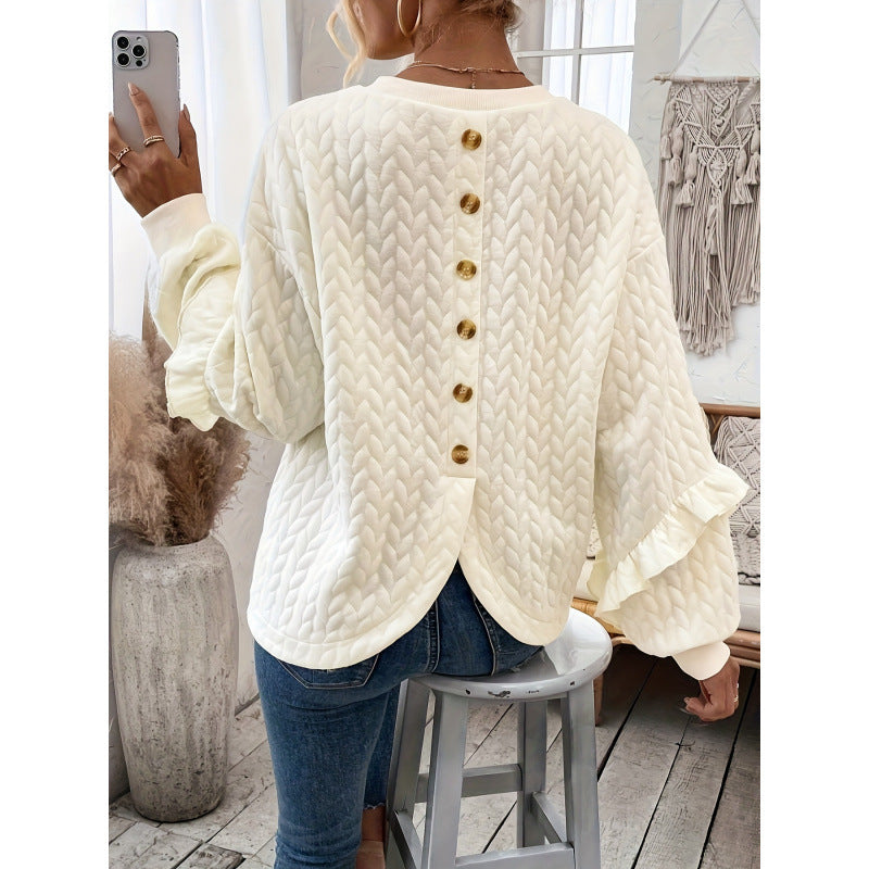 european and american cross-border off-white wheat embossed crewneck sweatshirt for women