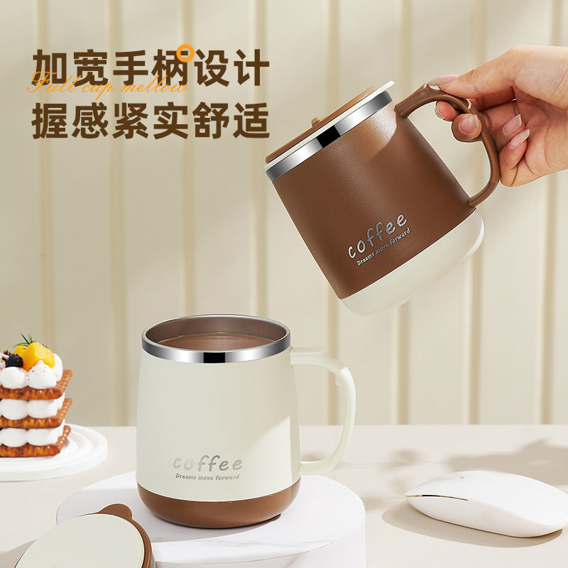 304 stainless steel mug with lid, creative logo design, high-value aesthetic, includes tea infuser, office coffee cup, wholesale gift option