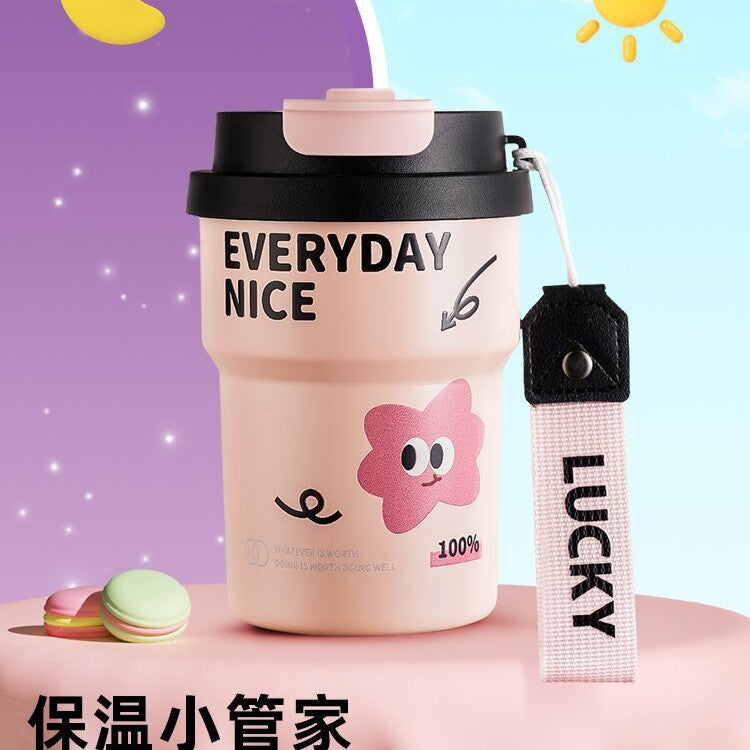 High-style coffee thermos, premium quality double-walled coffee mug for women, 316l stainless steel straw cup, factory direct wholesale