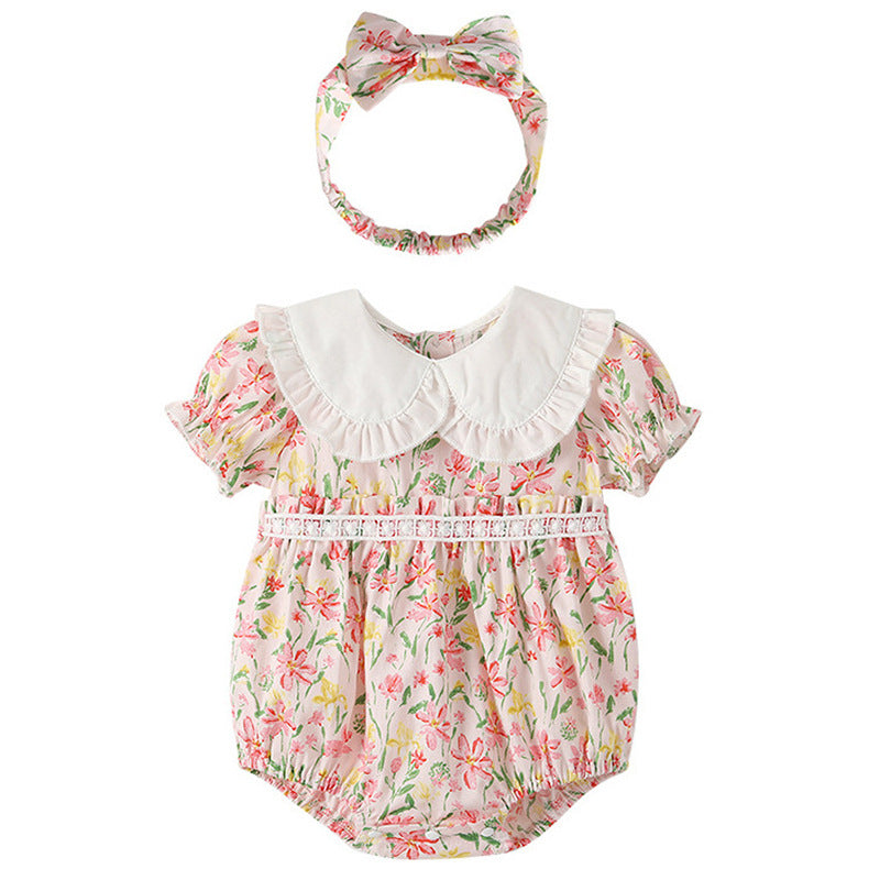 Newborn baby girl summer outfit - floral romper, lightweight princess bodysuit, cute and adorable summer clothes