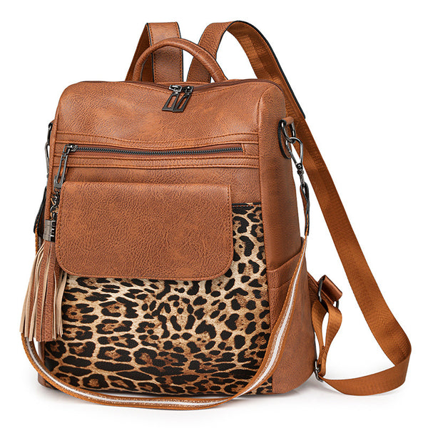 Winter 2024 new retro leopard print fashion women's backpack large capacity backpack women's backpack wholesale