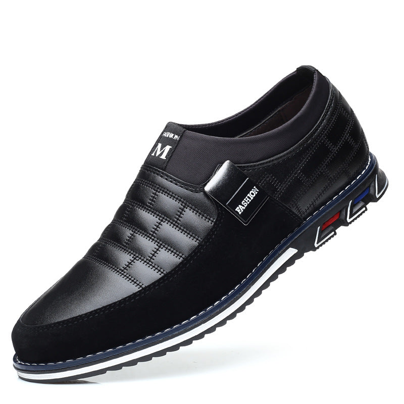 New men's round-toe casual leather shoes, korean style youth lace-up trendy shoes, breathable single shoes, cross-border plus size men's footwear
