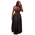 European and american women's clothing  autumn new sweet and fresh bandeau high-waisted slimming color block a-line maxi dress