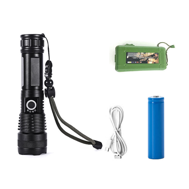 Customized XHP50 strong light flashlight USB rechargeable aluminum alloy flashlight, outdoor telescopic zoom waterproof flashlight