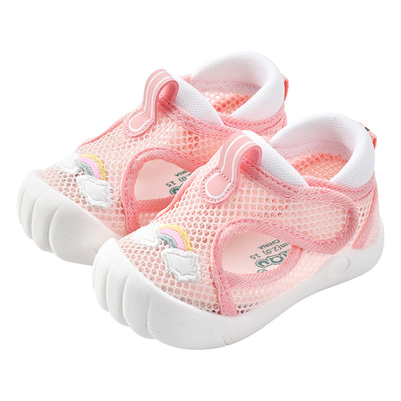 Baby sandals for girls, summer first walker shoes, 0-1-2 years old infant anti-slip soft sole mesh shoes for babies and toddlers, boys' shoes