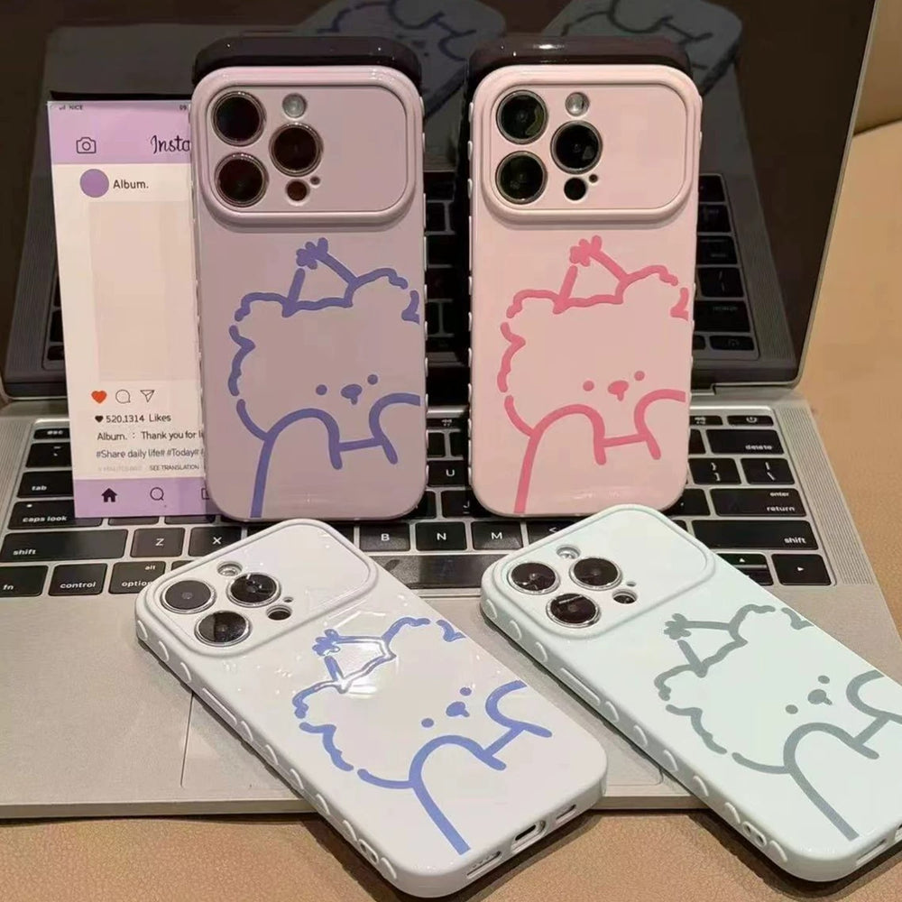 Heart-shaped large window line art crown puppy iphone 17 pro case - cute apple 18 protective cover