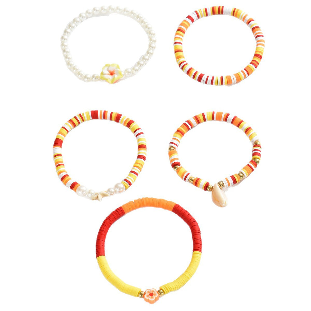 Wholesale polymer clay shell bracelet set - cross-border colorful beach vacation style handmade beaded imitation pearl flower bracelet