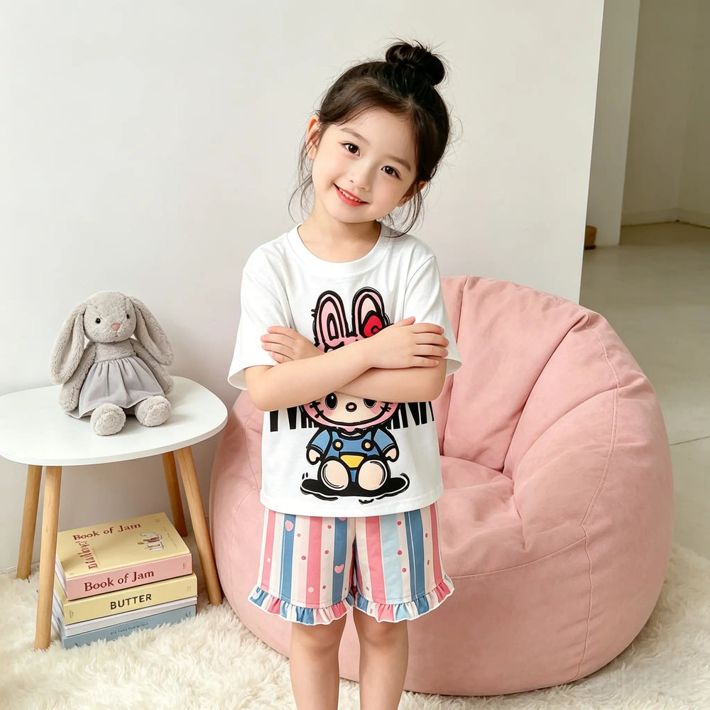 【matching family set】girls' sweet & cool pajama set - summer style, breathable short-sleeve loungewear for kids, matching family outfit, perfect for air-conditioned rooms
