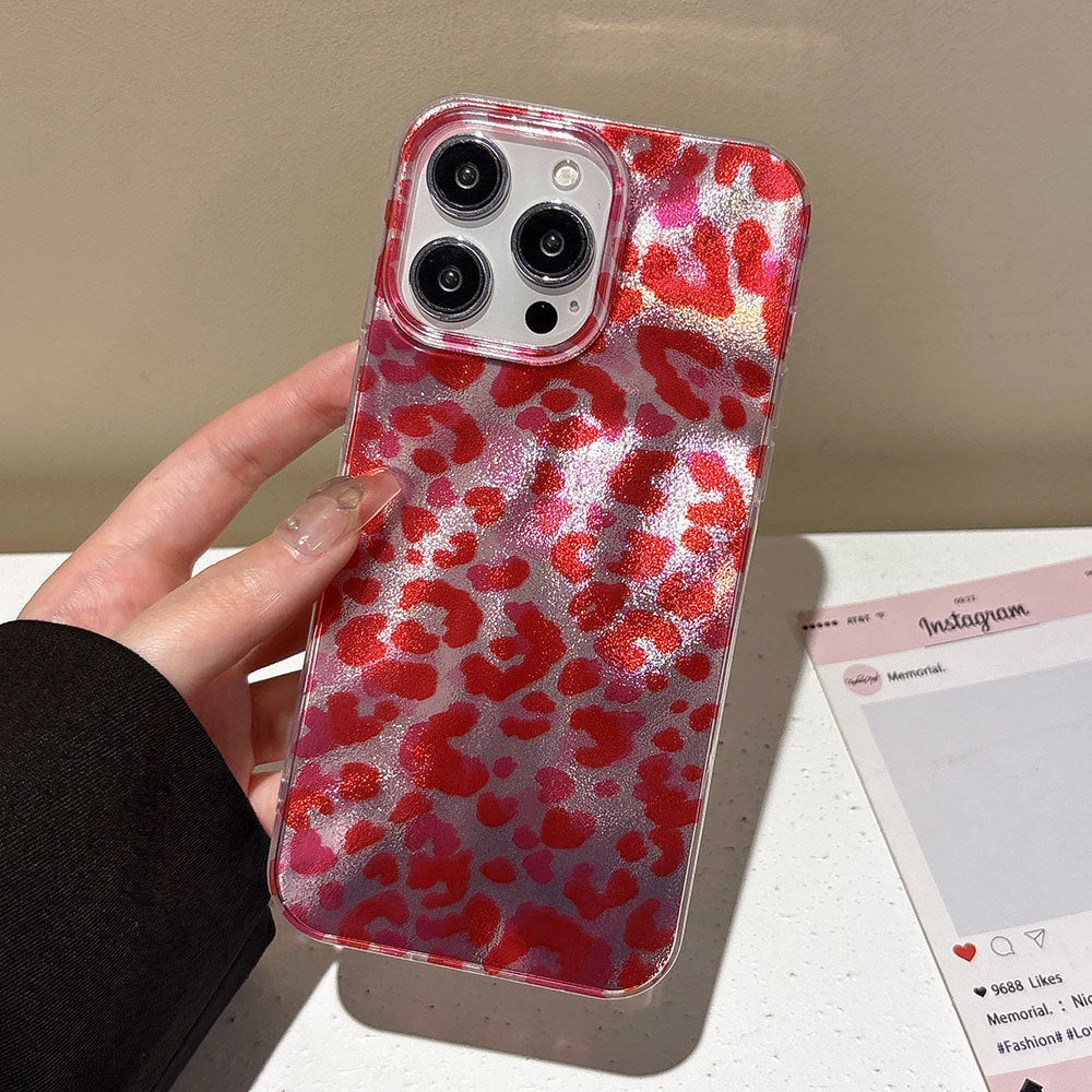 Layered pink leopard print cross-border compatible apple 17 pro phone case gradient color foil case iphone 16 protective cover
