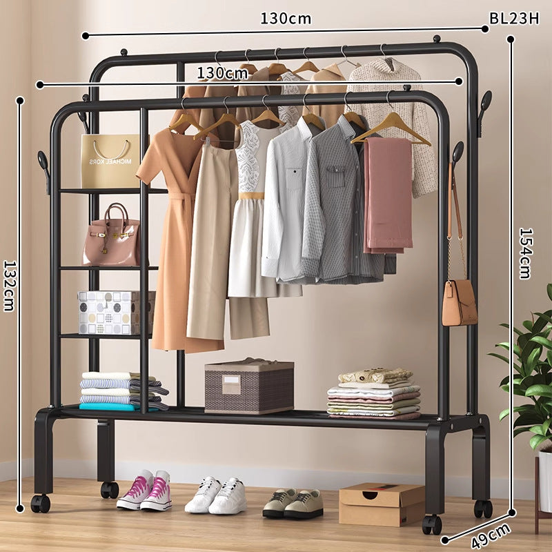 Clothes hanger floor-standing bedroom for home double-pole clothes drying rack clothes rack indoor clothes coat rack thickened balcony clothes pole