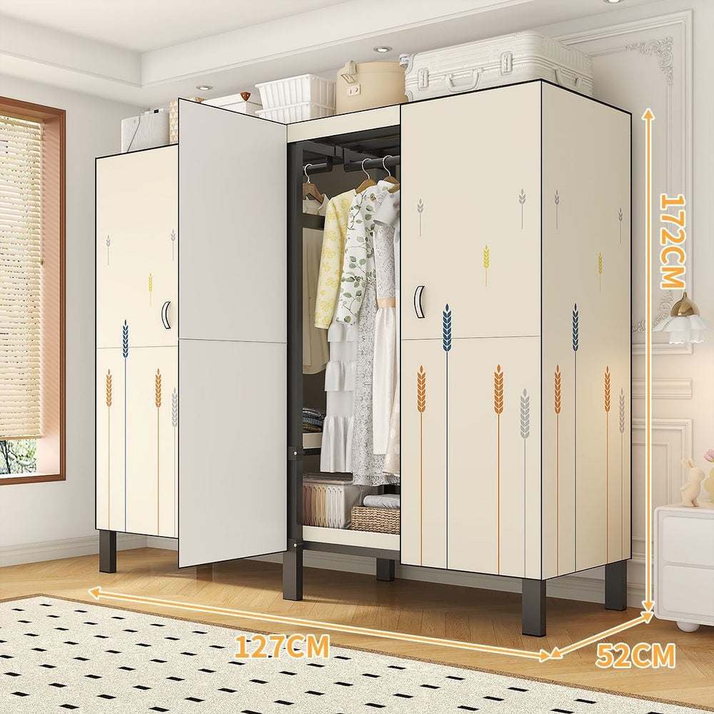 Easy-to-assemble, foldable wardrobe for bedrooms, ideal for home use or rental properties. dustproof, moisture-proof, with reinforced construction, fully sealed, and mildew-resistant. features a convenient swing-out door