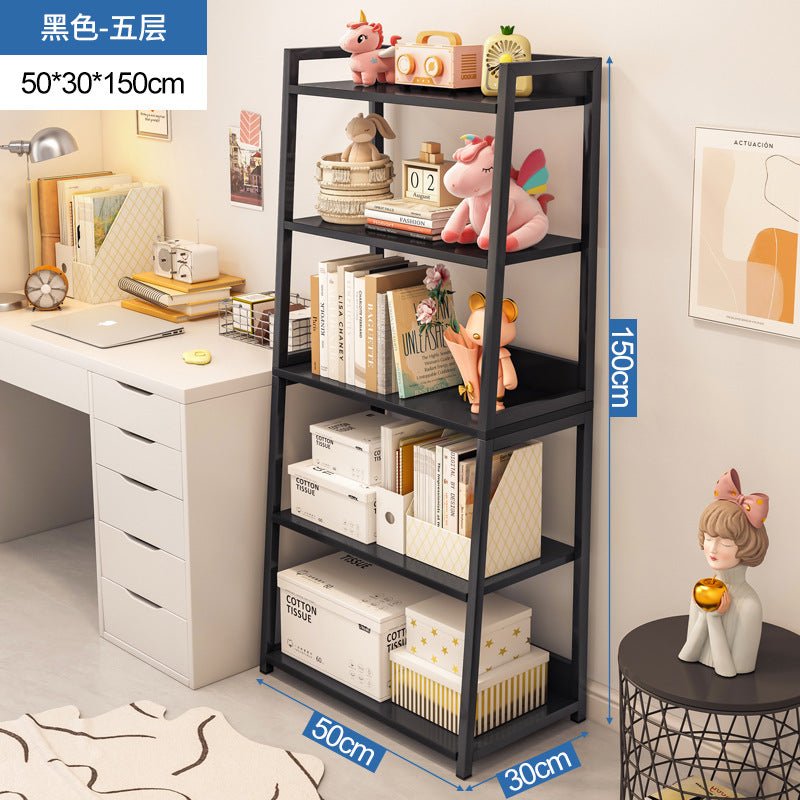 Bookshelf Floor-to-ceiling shelf Multi-layer against the wall Bedroom Home locker Wrought iron storage display Living room trapezoidal shelf
