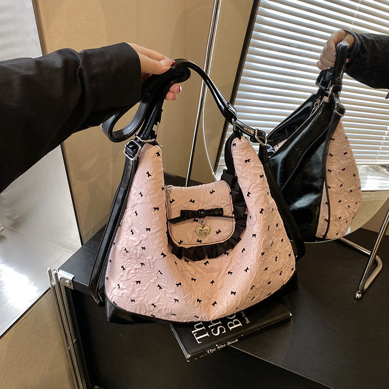 Bow Lazy Large Capacity Shoulder Bag Women's 2025 New Crossbody Bag Fashion Commuter Student Backpack