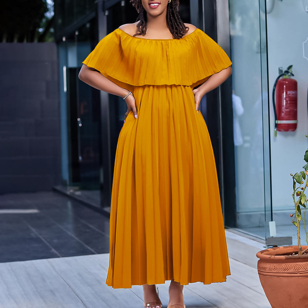 spring new arrival: sexy off-the-shoulder pleated evening gown - european & american style women's dress for cross-border e-commerce