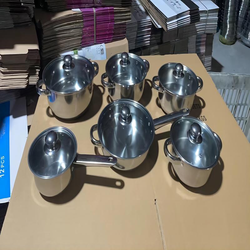 Ready-to-ship 12-piece cookware set: universal thickened stainless steel pots and pans for home boilers and stoves - wholesale gift set