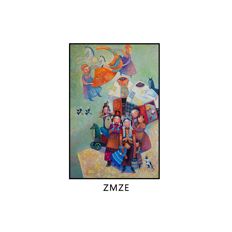 Ethnic minority decorative painting Inner Mongolia element oil painting Yunnan style B & B hotel box hanging painting bedroom living room