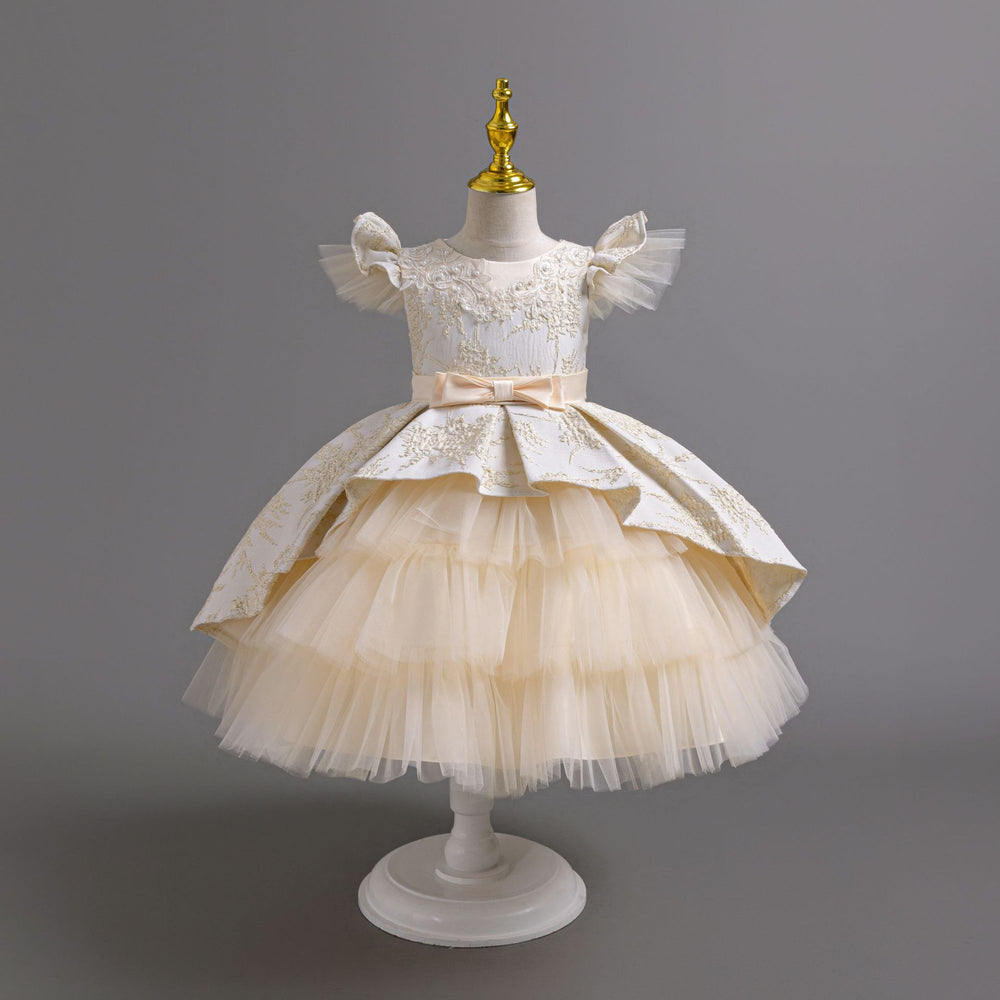 European and american new style girls' flower girl princess dress, airplane sleeve wedding dress, model runway evening gown, kids' dress