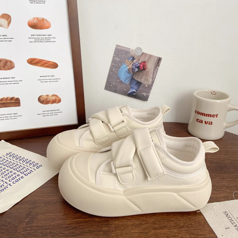 Cream velcro white shoes women's ugly cute autumnew arrivalchicniche stylek-style big toe sneakersthick sole bread shoes