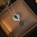 [set] internet celebrity popular emerald geometric titanium steel earrings necklace for women, light luxury high-end ring clavicle chain
