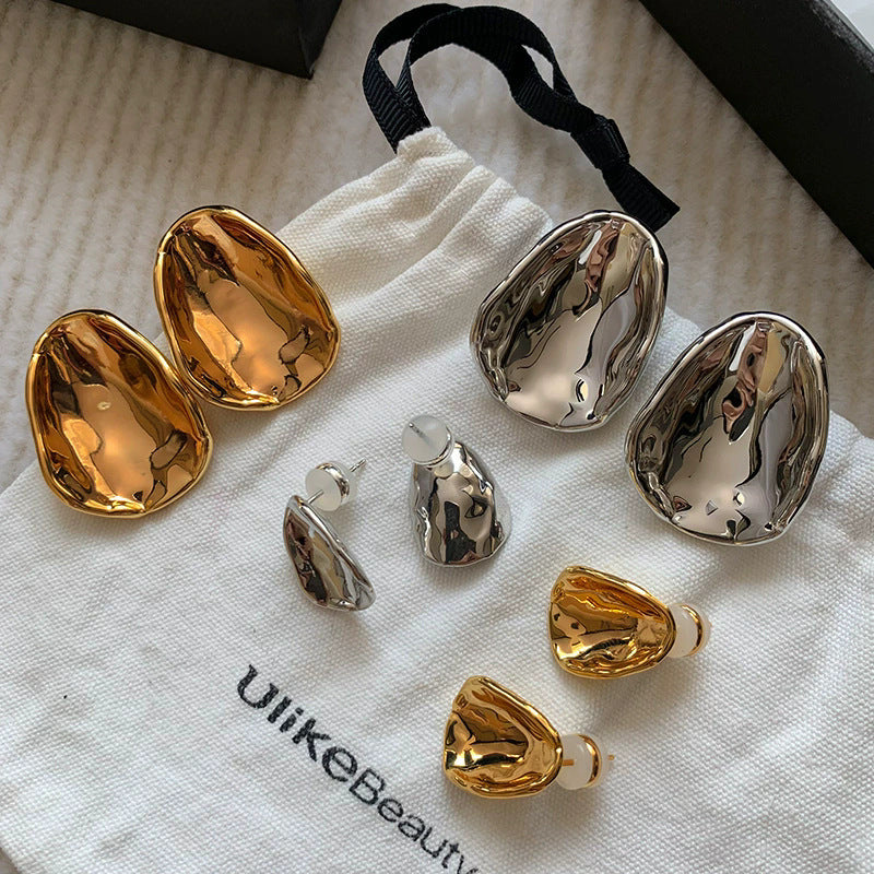 Stylish gold and silver unique exaggerated large metal earrings for women 2026new arrival popular classy sense accessible luxury earrings earrings